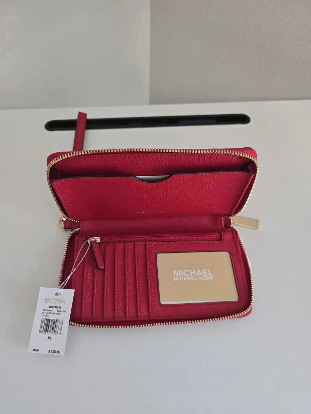 Michael Kors Red Zip-Around Leather Wallet with Gold Logo